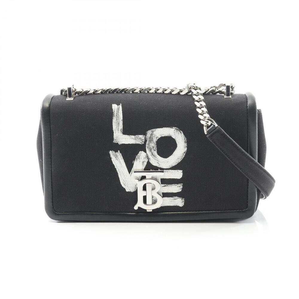 Burberry Shoulder Bag Canvas Leather Black